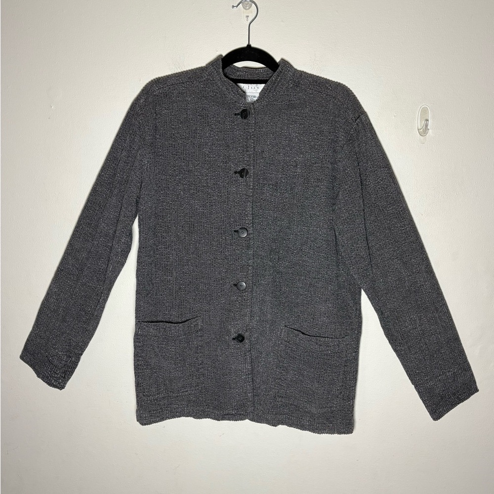 J Jill Vintage Women’s Corduroy Gray Button-Up Top with Pockets Size M